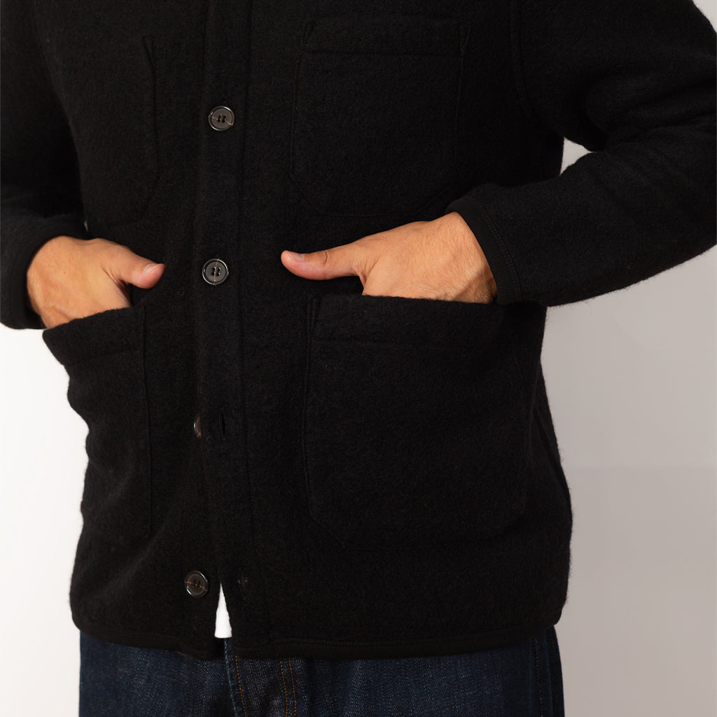 Wool Fleece Cardigan - Black