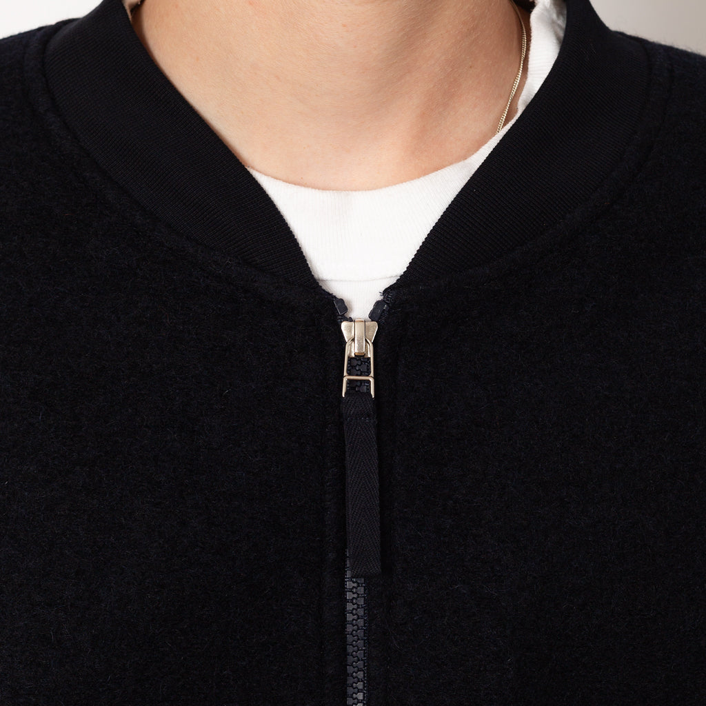 Wool Fleece Zip Bomber - Navy