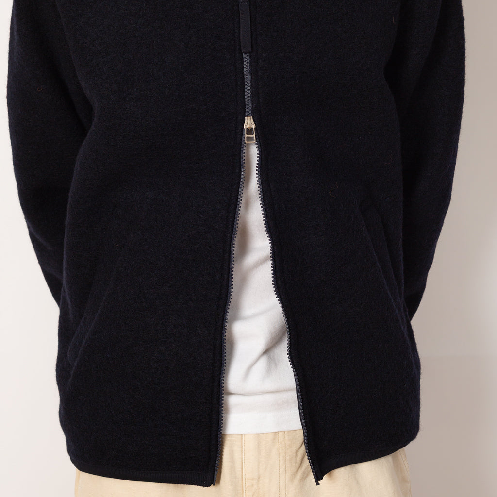 Wool Fleece Zip Bomber - Navy