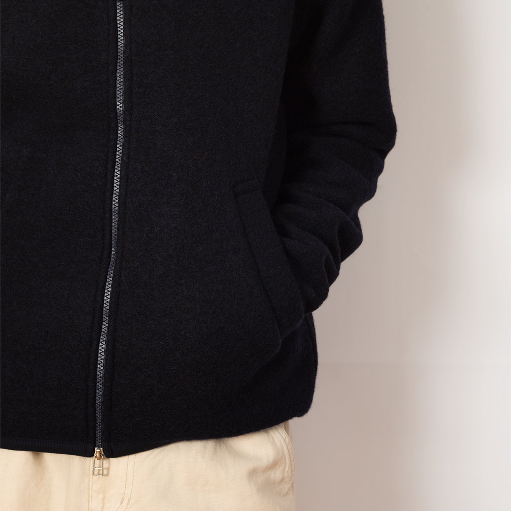 Wool Fleece Zip Bomber - Navy