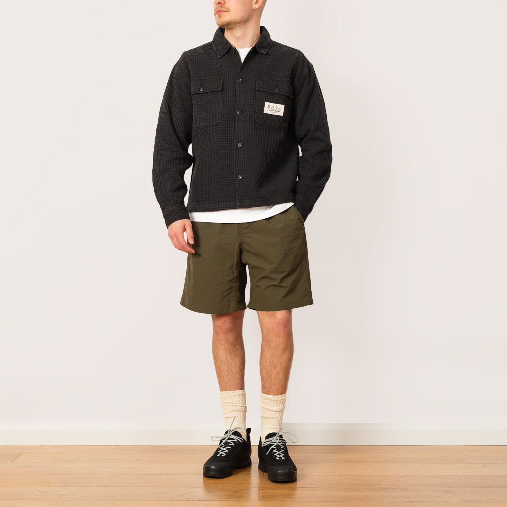 Waffle Button Front Shirt - Washed Black