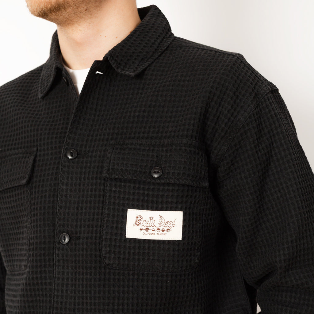 Waffle Button Front Shirt - Washed Black