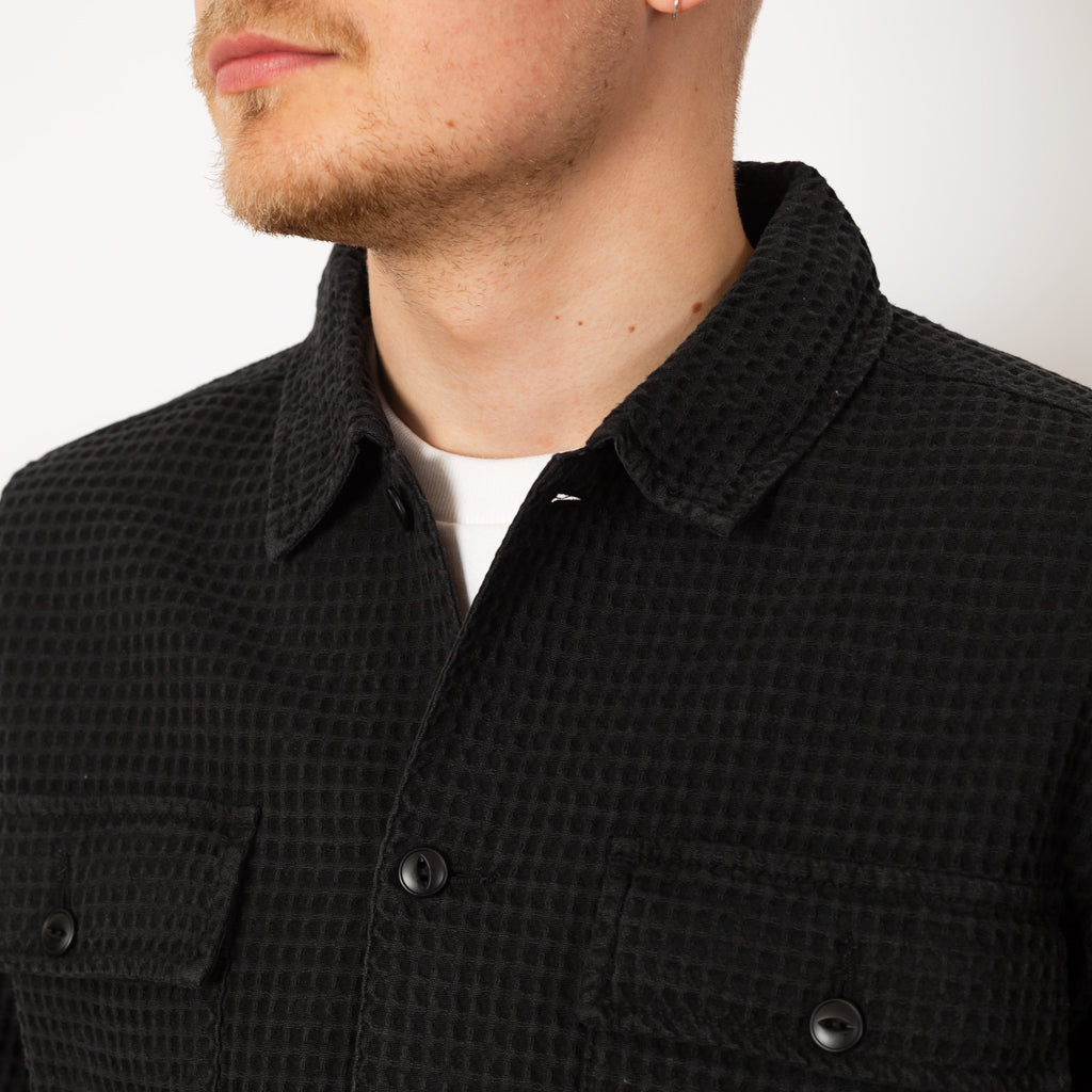 Waffle Button Front Shirt - Washed Black