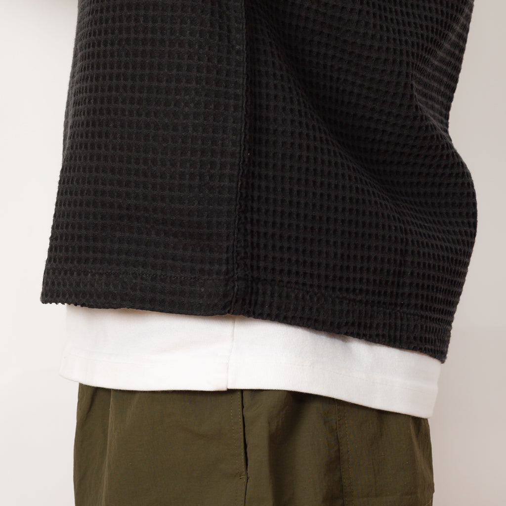 Waffle Button Front Shirt - Washed Black