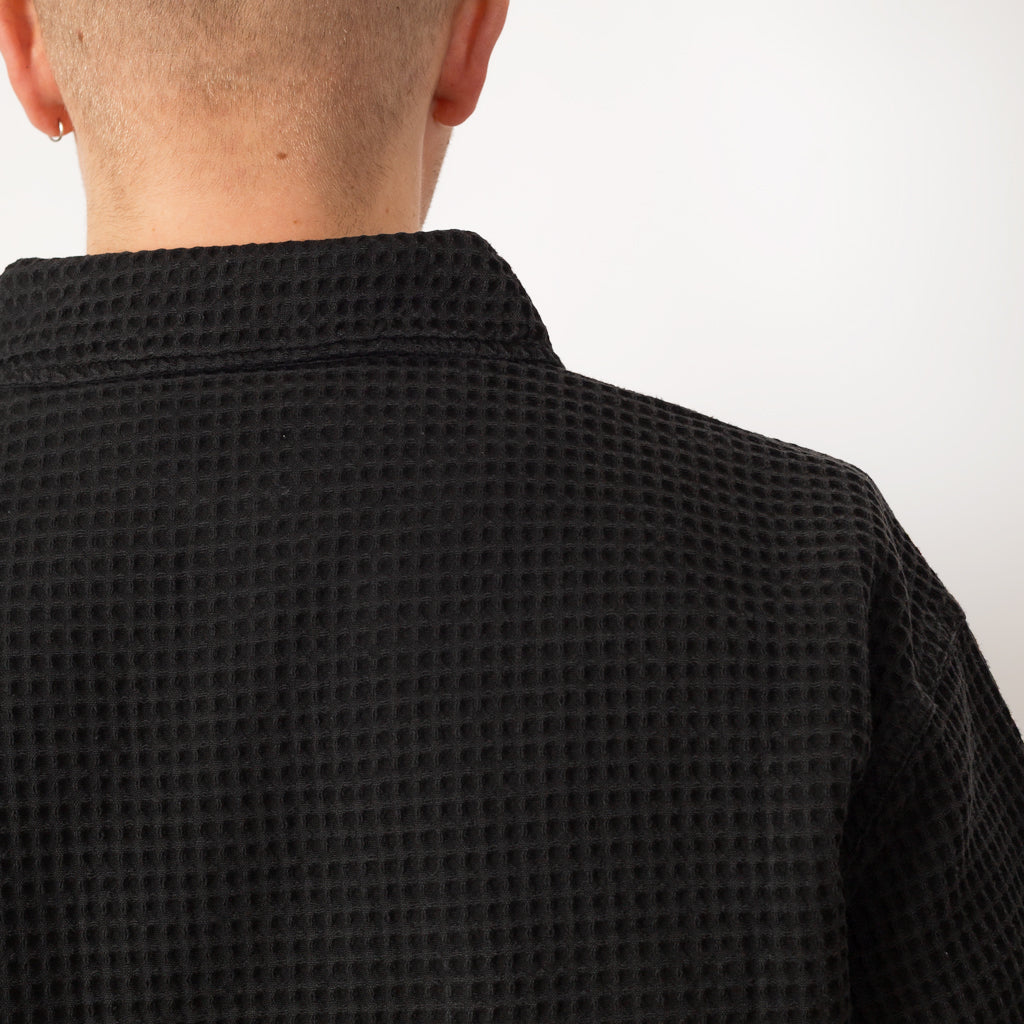 Waffle Button Front Shirt - Washed Black