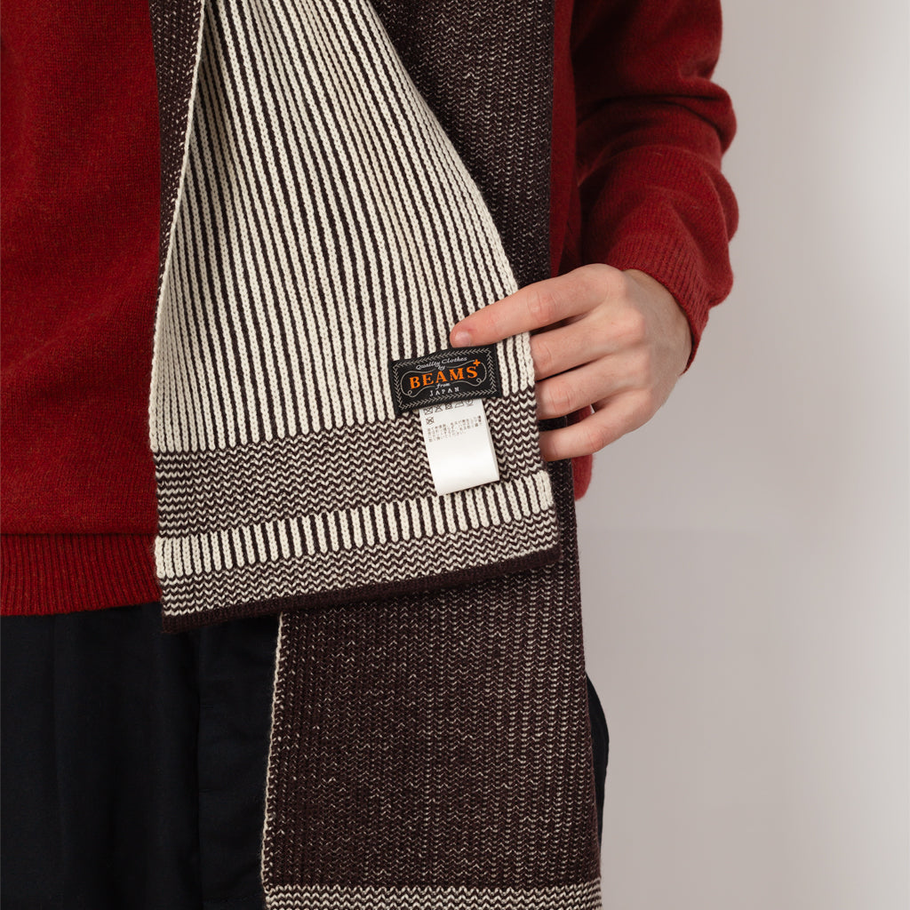Wool Cashmere Rib Scarf - Brown