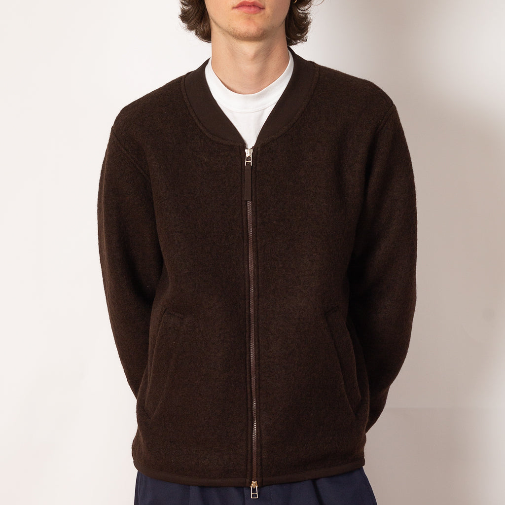 Wool Fleece Zip Bomber - Brown