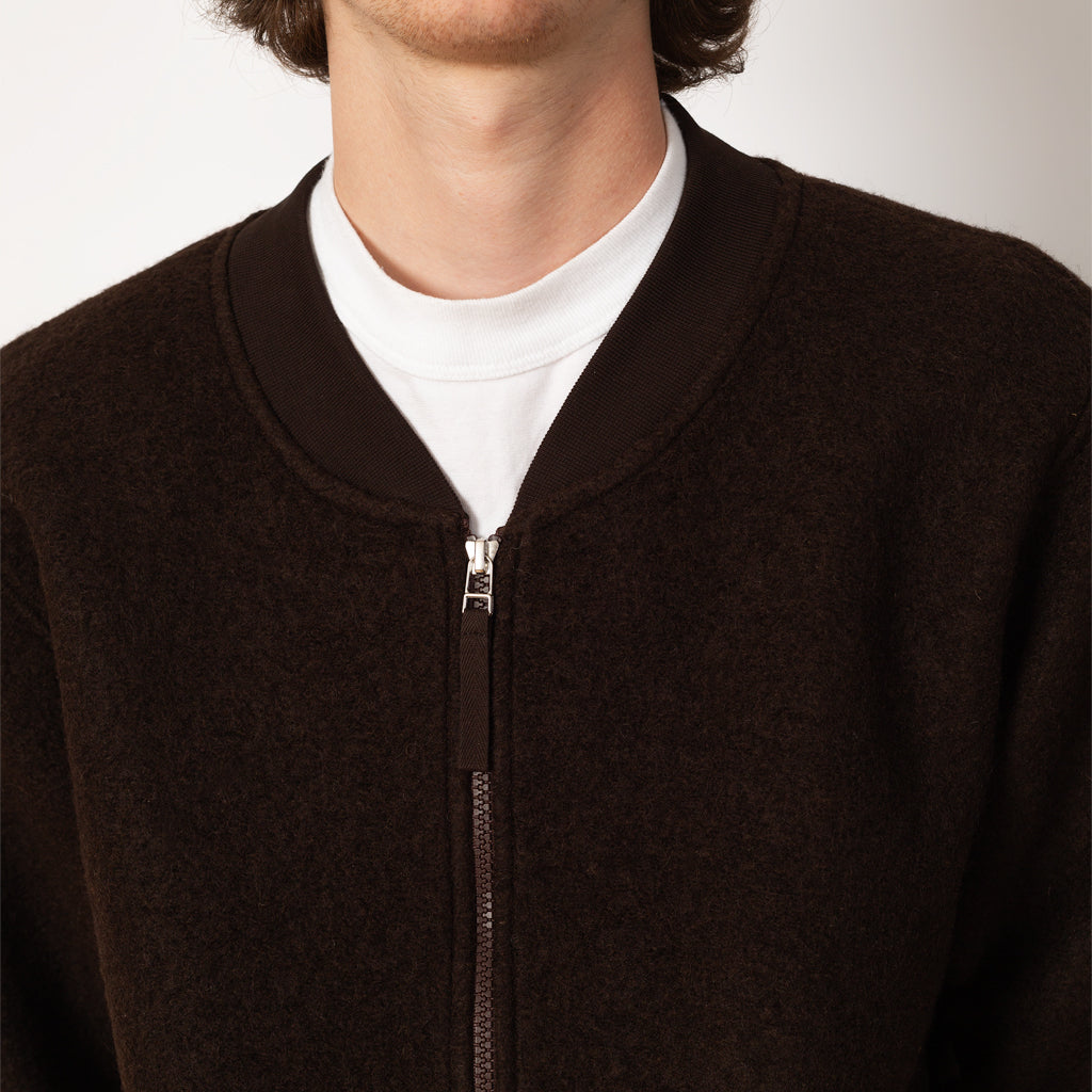 Wool Fleece Zip Bomber - Brown