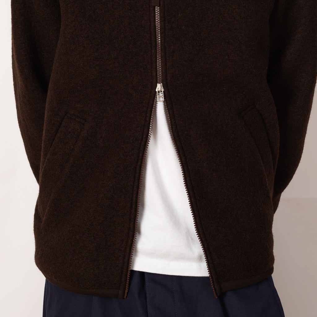 Wool Fleece Zip Bomber - Brown