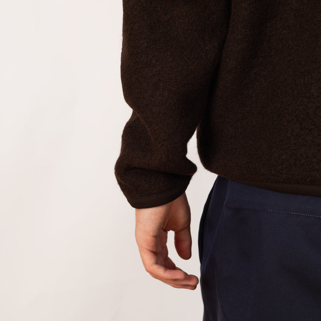 Wool Fleece Zip Bomber - Brown