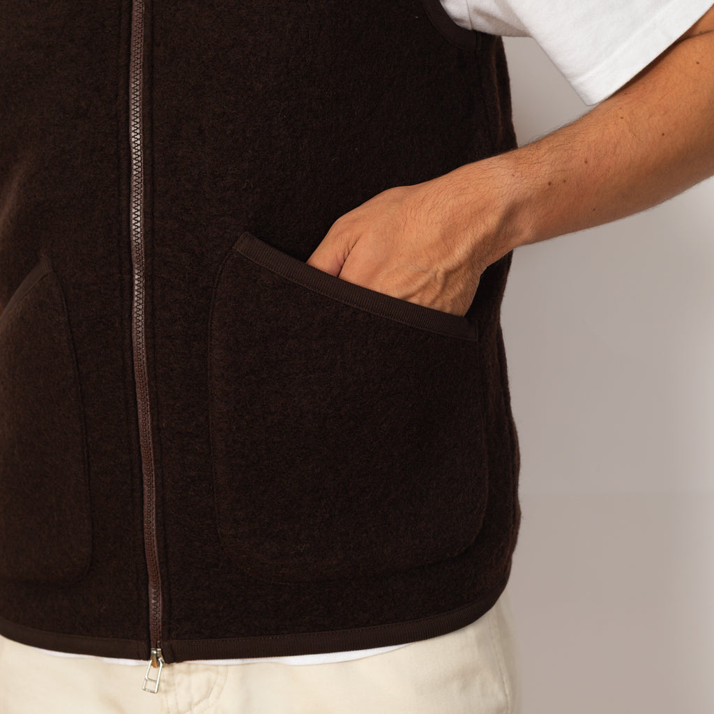 Wool Fleece Zip Waistcoat - Brown