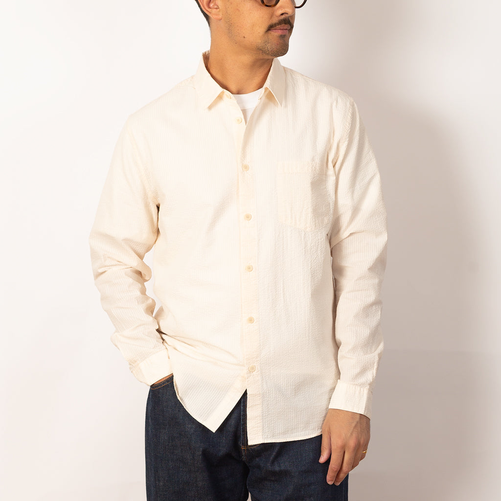 Relaxed Fit Shirt - Ecru Seersucker