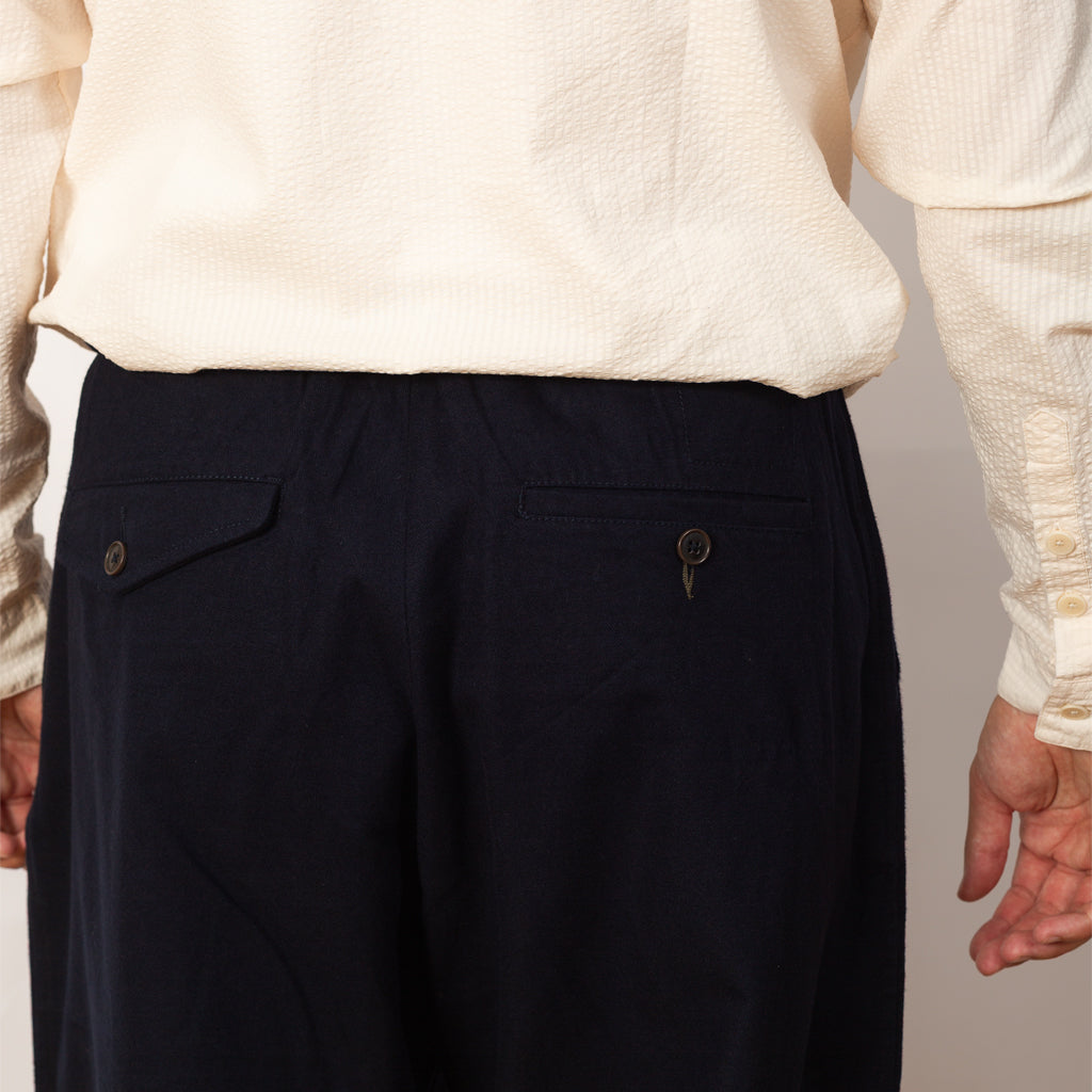 Pleated Track Pant - Navy Brushed Moleskin