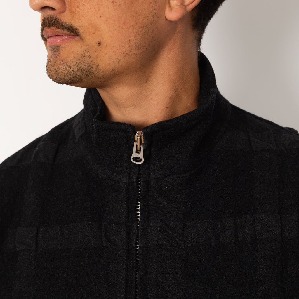 Check Zip Up Short Jacket - Charcoal