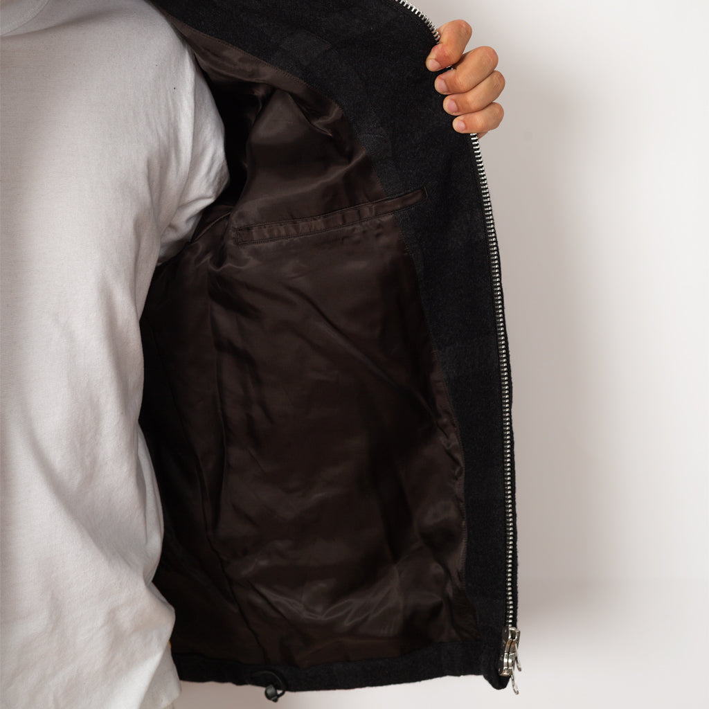 Check Zip Up Short Jacket - Charcoal