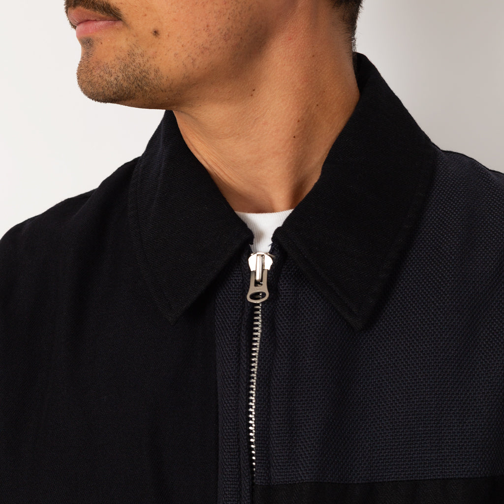 Multi Fabric Patchwork Zip Up Short Jacket - Navy