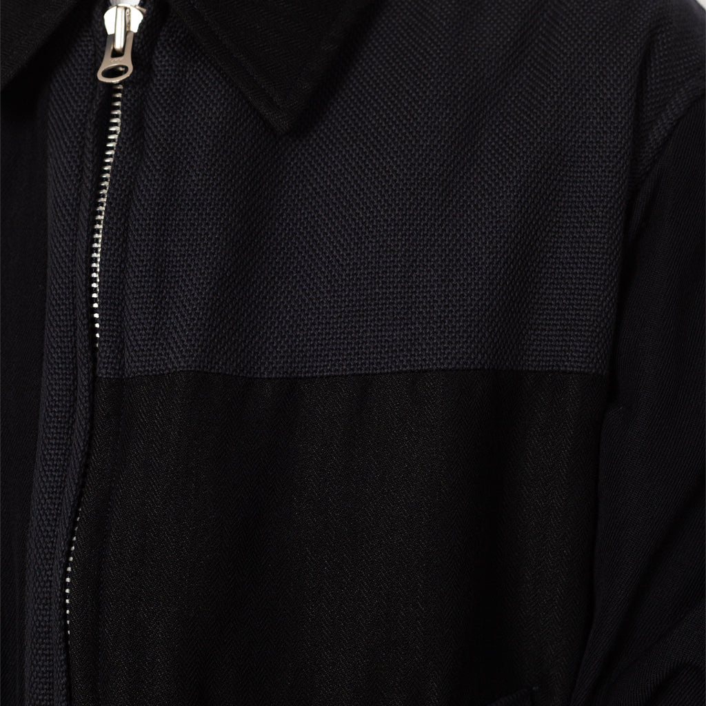Multi Fabric Patchwork Zip Up Short Jacket - Navy