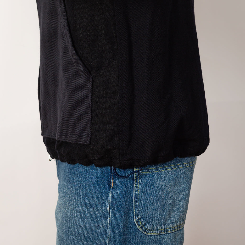 Multi Fabric Patchwork Zip Up Short Jacket - Navy