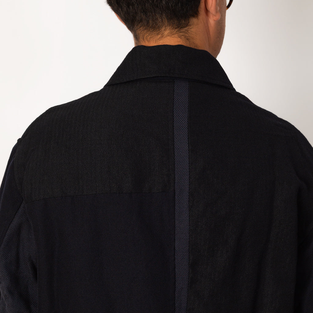 Multi Fabric Patchwork Zip Up Short Jacket - Navy