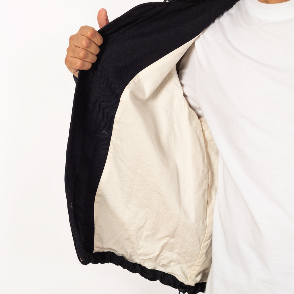 Multi Fabric Patchwork Zip Up Short Jacket - Navy