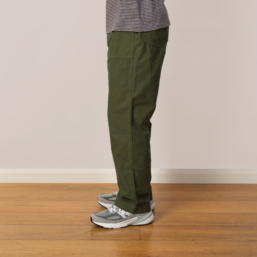 Back Satin Wide Baker Pants - Olive