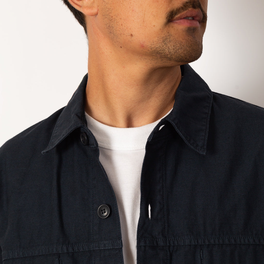Back Satin Long Shirt Jacket - Navy