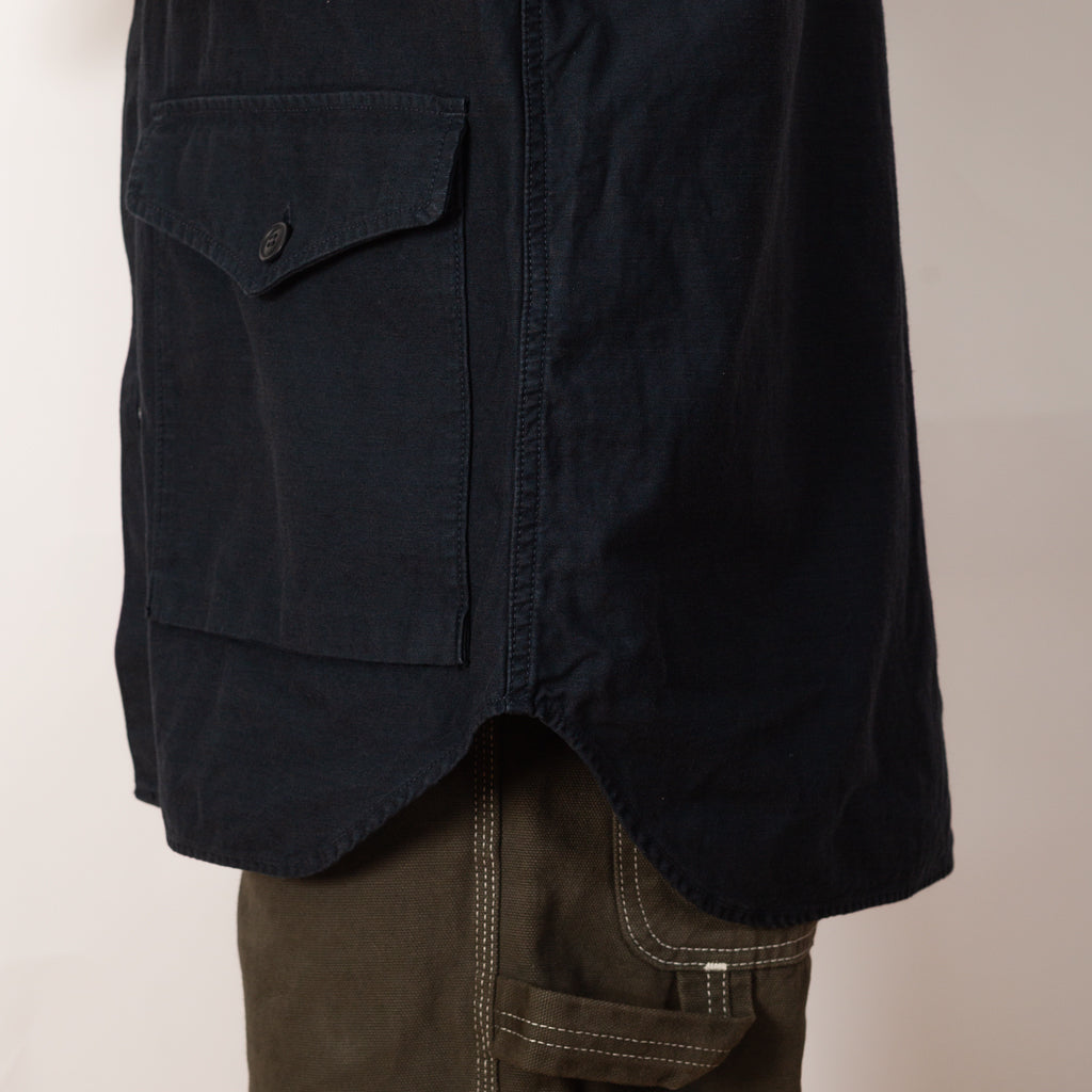 Back Satin Long Shirt Jacket - Navy