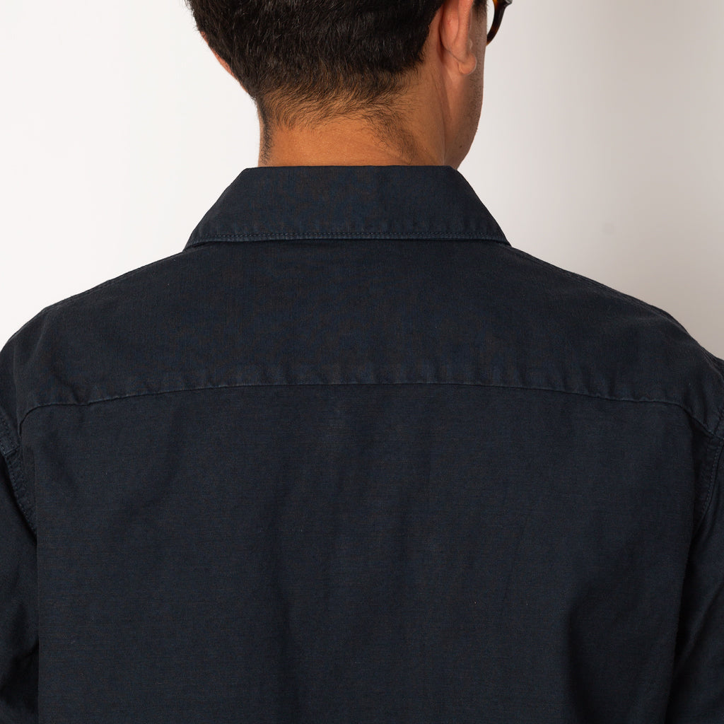 Back Satin Long Shirt Jacket - Navy