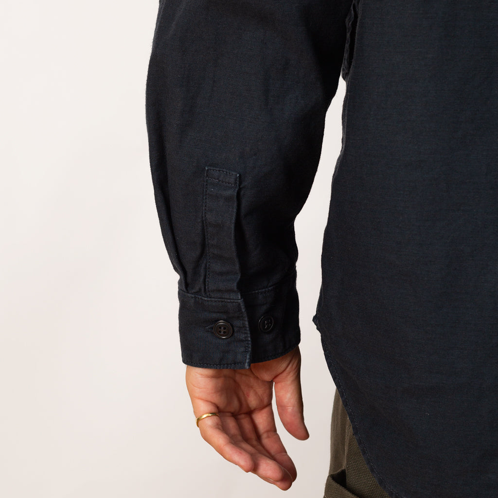 Back Satin Long Shirt Jacket - Navy
