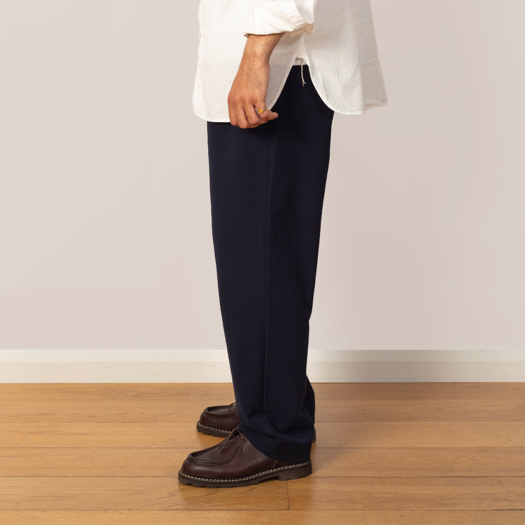 Twill Stretch Single Pleat Wide Easy Pants - Navy