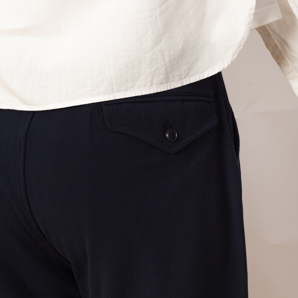 Twill Stretch Single Pleat Wide Easy Pants - Navy