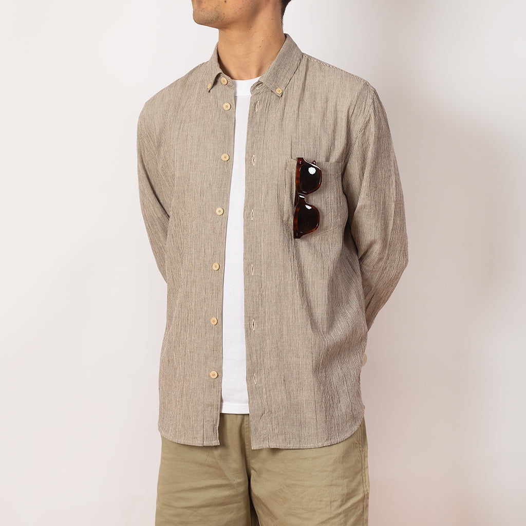 Relaxed Fit Shirt - Brown Fine Stripe