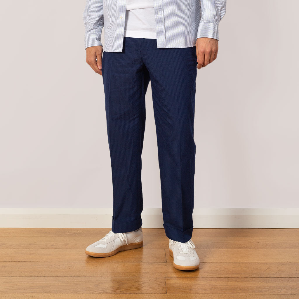 Seersucker Ivy Trouser - Navy Solid