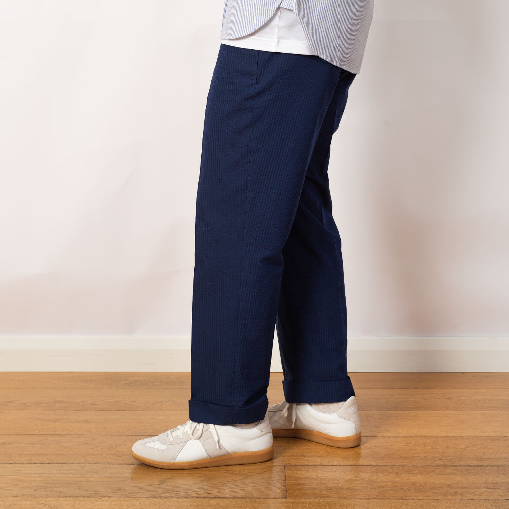 Seersucker Ivy Trouser - Navy Solid