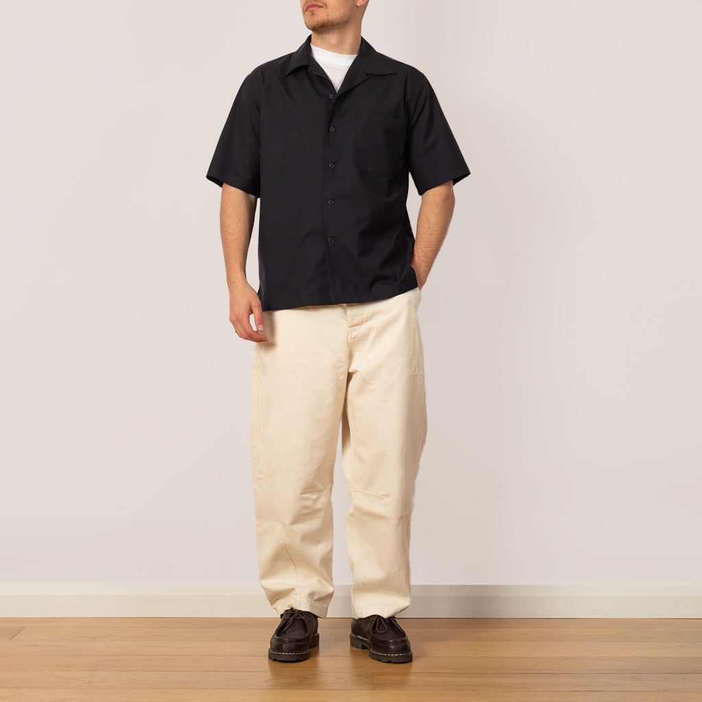 Tropical Wool Open Half Sleeved Shirt - Dark Navy