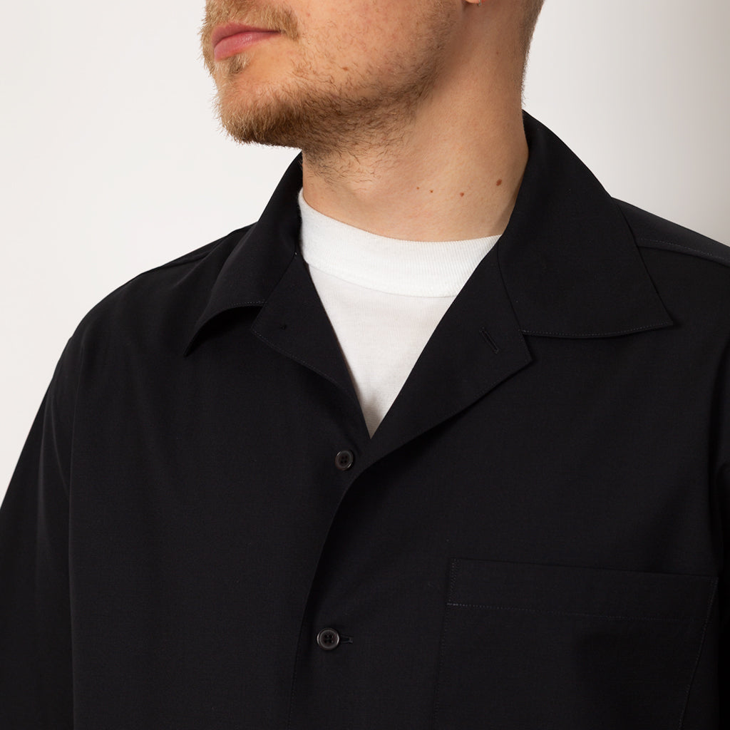 Tropical Wool Open Half Sleeved Shirt - Dark Navy