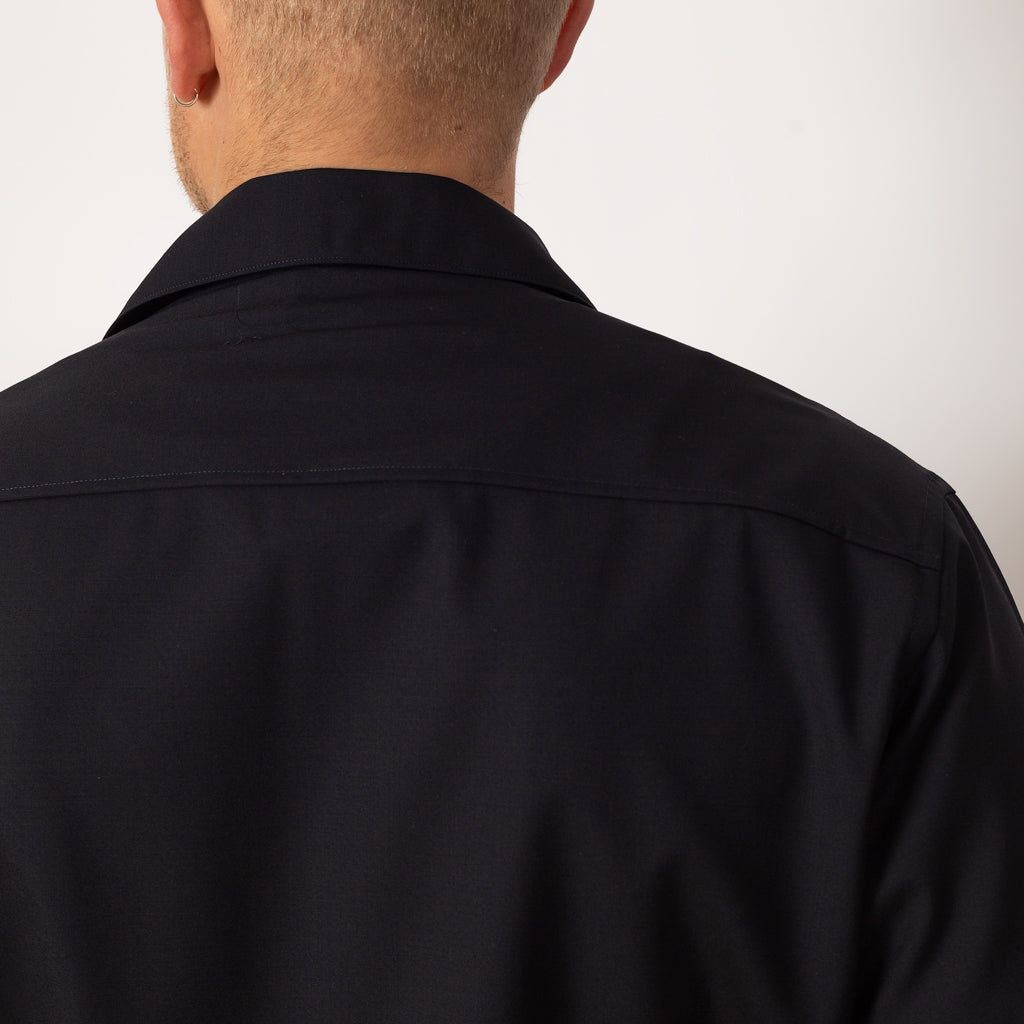 Tropical Wool Open Half Sleeved Shirt - Dark Navy