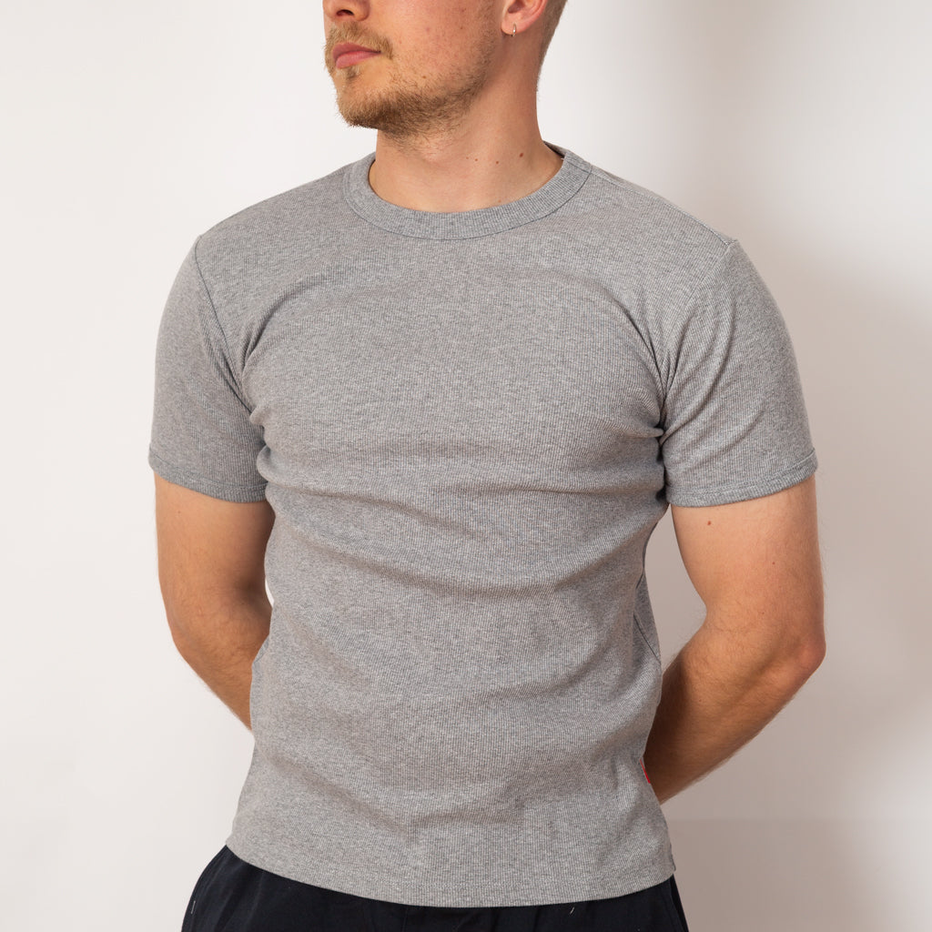 Heavyweight Rib Crew S/S - Heather Grey