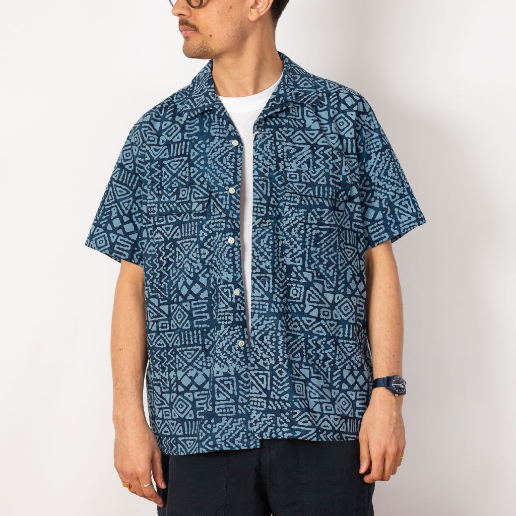Open Collar Batik Print - Blue