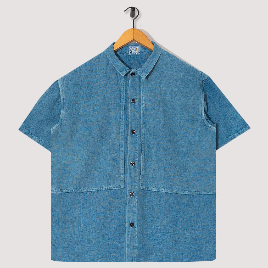 S/S Square Tail Yoke Pocket Shirt - Prussian Blue