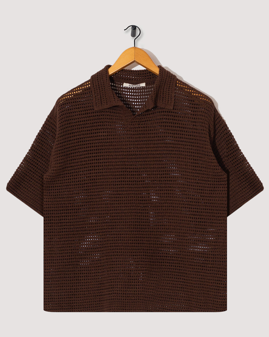 Tussah Silk Cotton Mesh Polo - Brown | Auralee | Peggs & son.