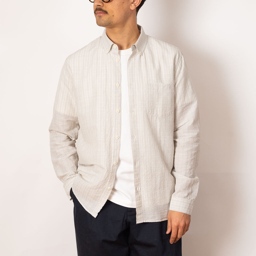 Relaxed Fit Shirt - Sage Microstripe Slub