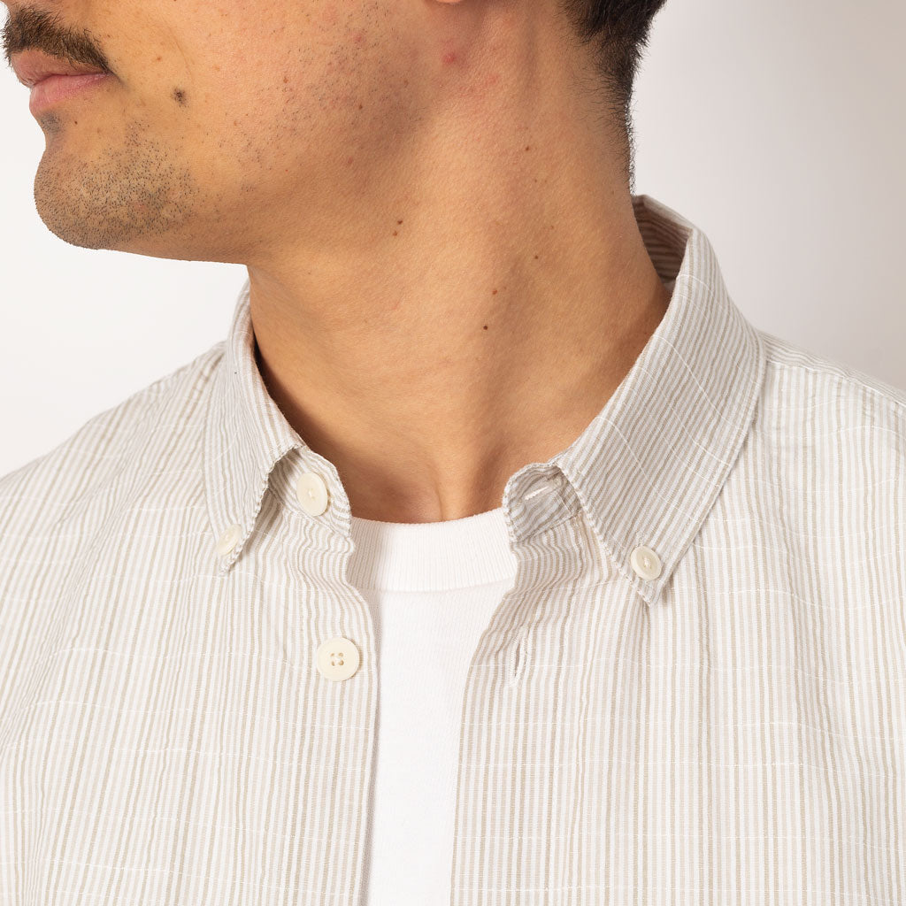 Relaxed Fit Shirt - Sage Microstripe Slub