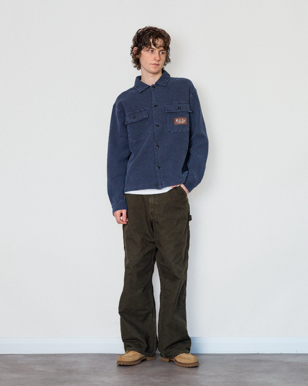 Waffle Button Front Shirt - Ink