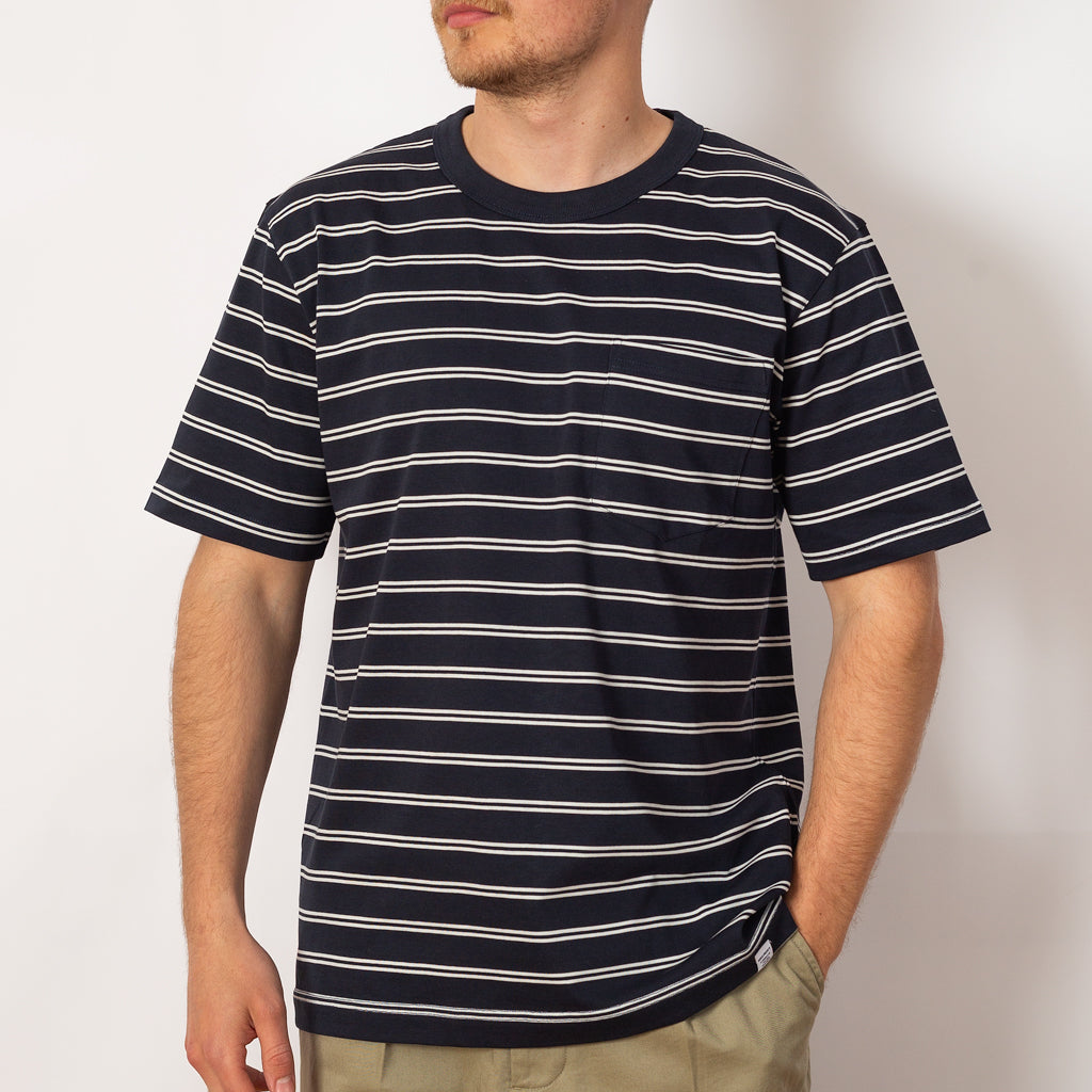 Holger Organic Sailor Stripe Pocket Tee - Dark Navy