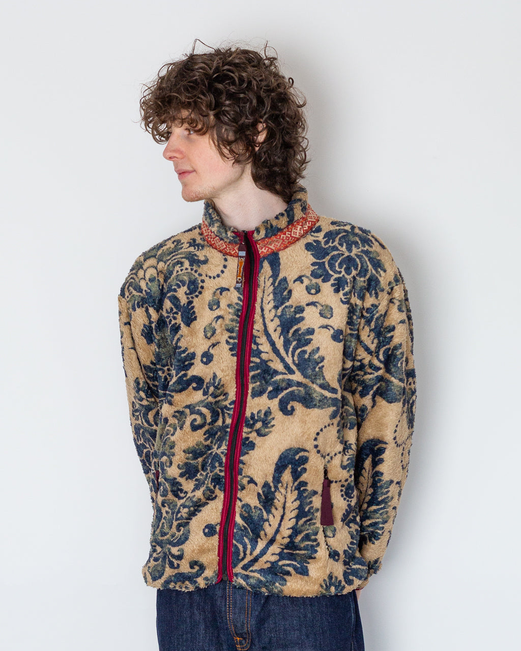 Damask Fleece Zip Blouson - Beige