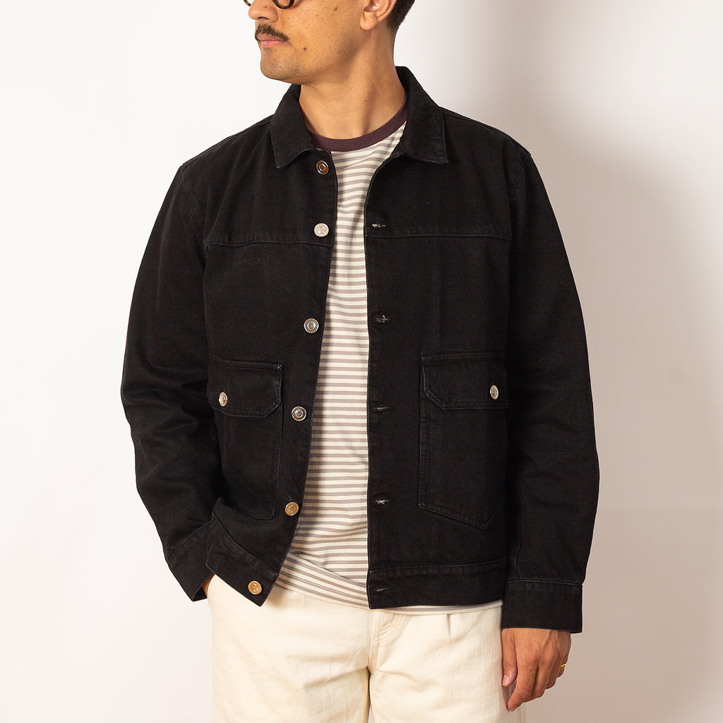 Full Button Denim Jacket - Rinsed Black