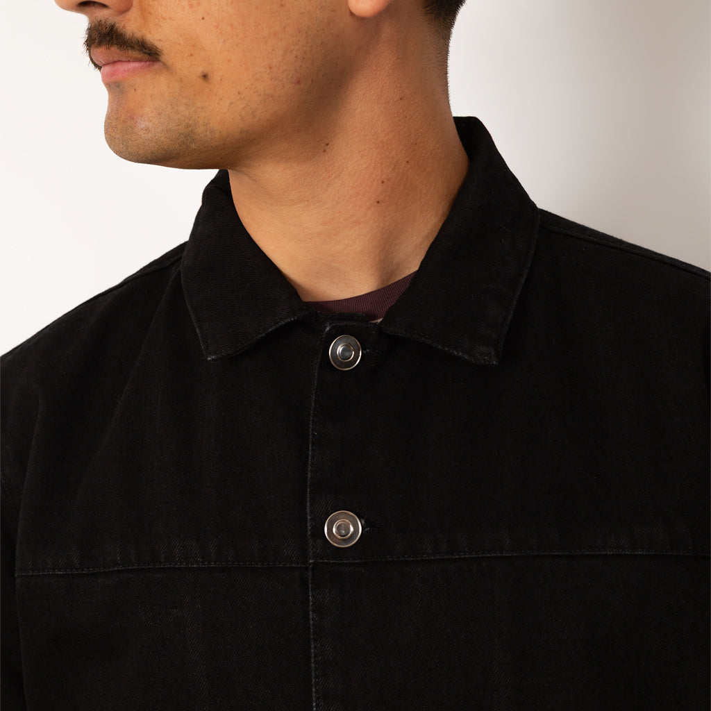 Full Button Denim Jacket - Rinsed Black