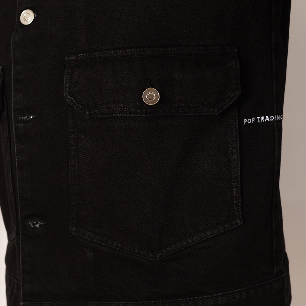 Full Button Denim Jacket - Rinsed Black