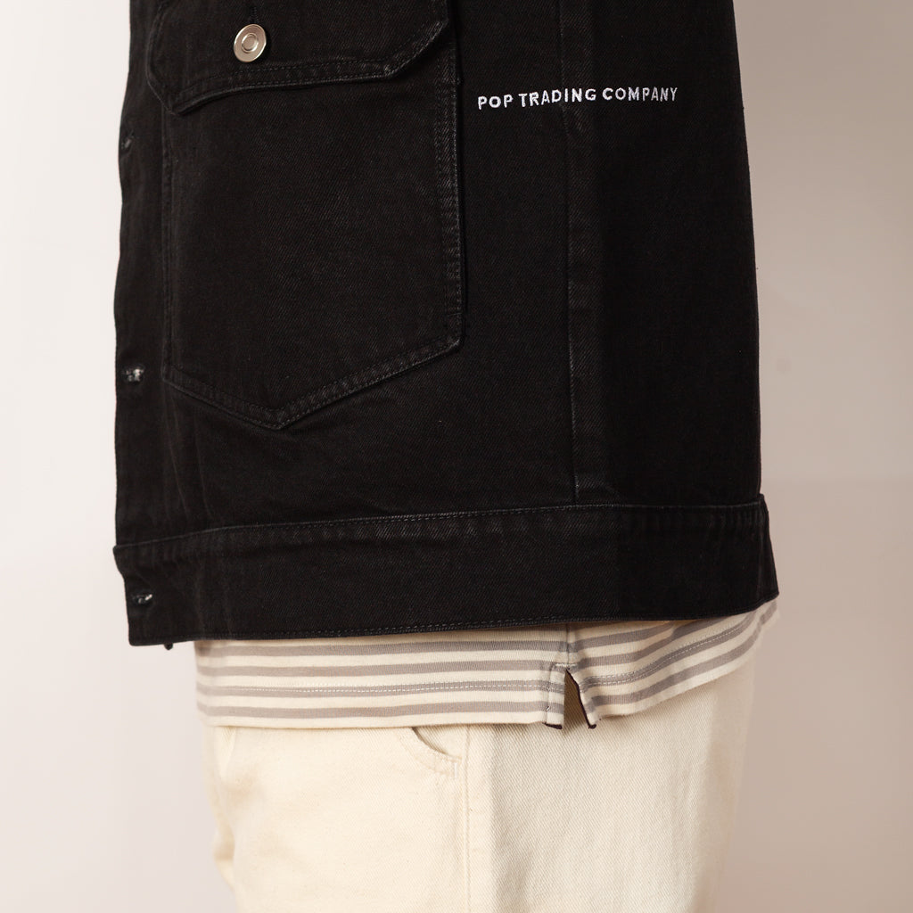 Full Button Denim Jacket - Rinsed Black